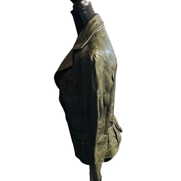 The Knits and Outerwear Co. Olive Green Single Button Leather Jacket, Sz S - Picture 9 of 11